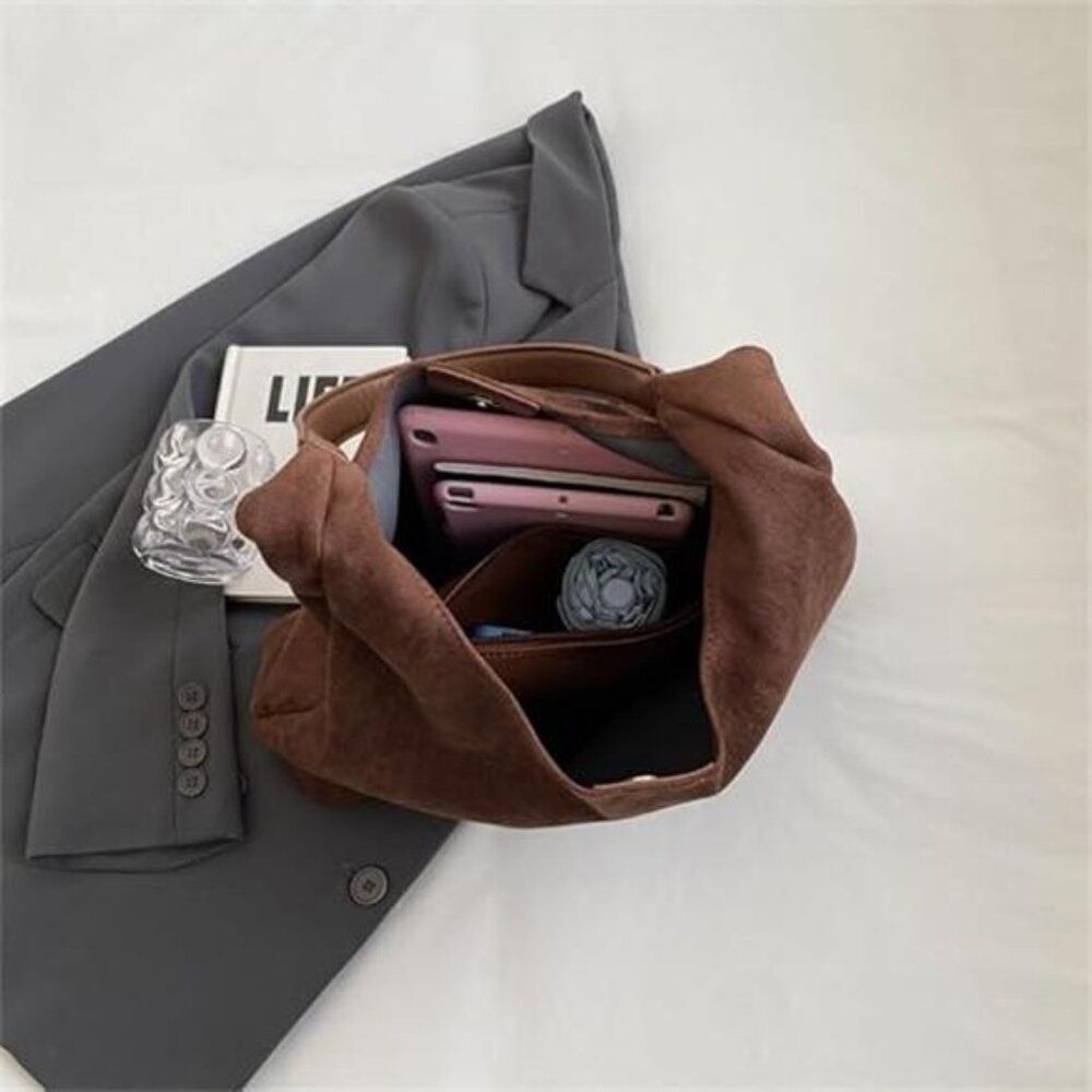 Slouchy Suede Tote Bag Brown - Picture 5 of 6